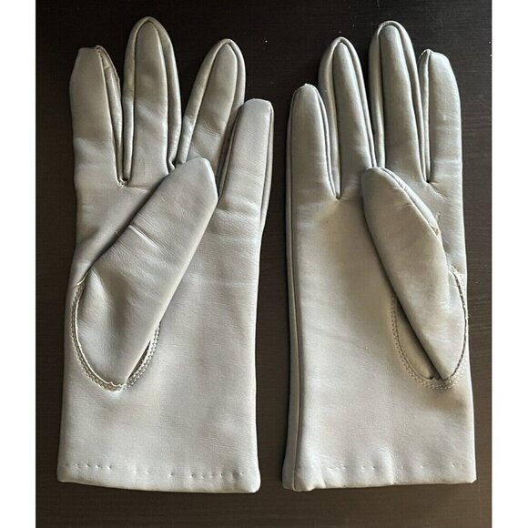 VIntage Light Gray Faux Vegan Leather Soft Cotton Lined Gloves - Picture 1 of 4